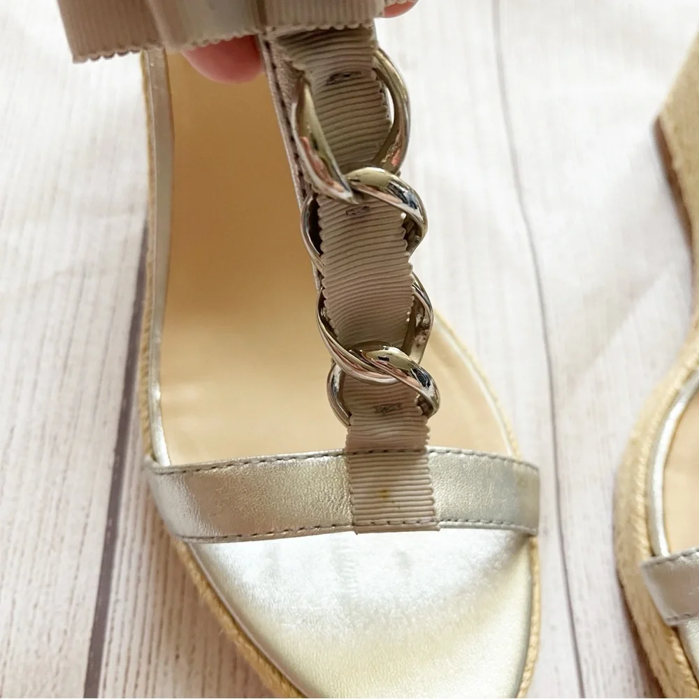 Kate Spade silver chain espadrille wedge heel sandals 8